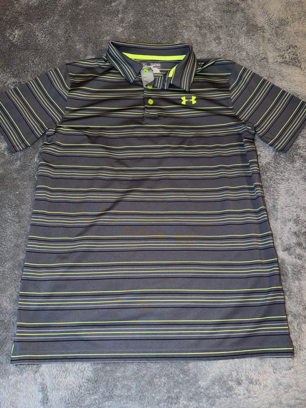 Under Armour Charcoal Polo with Neon Green Stripes